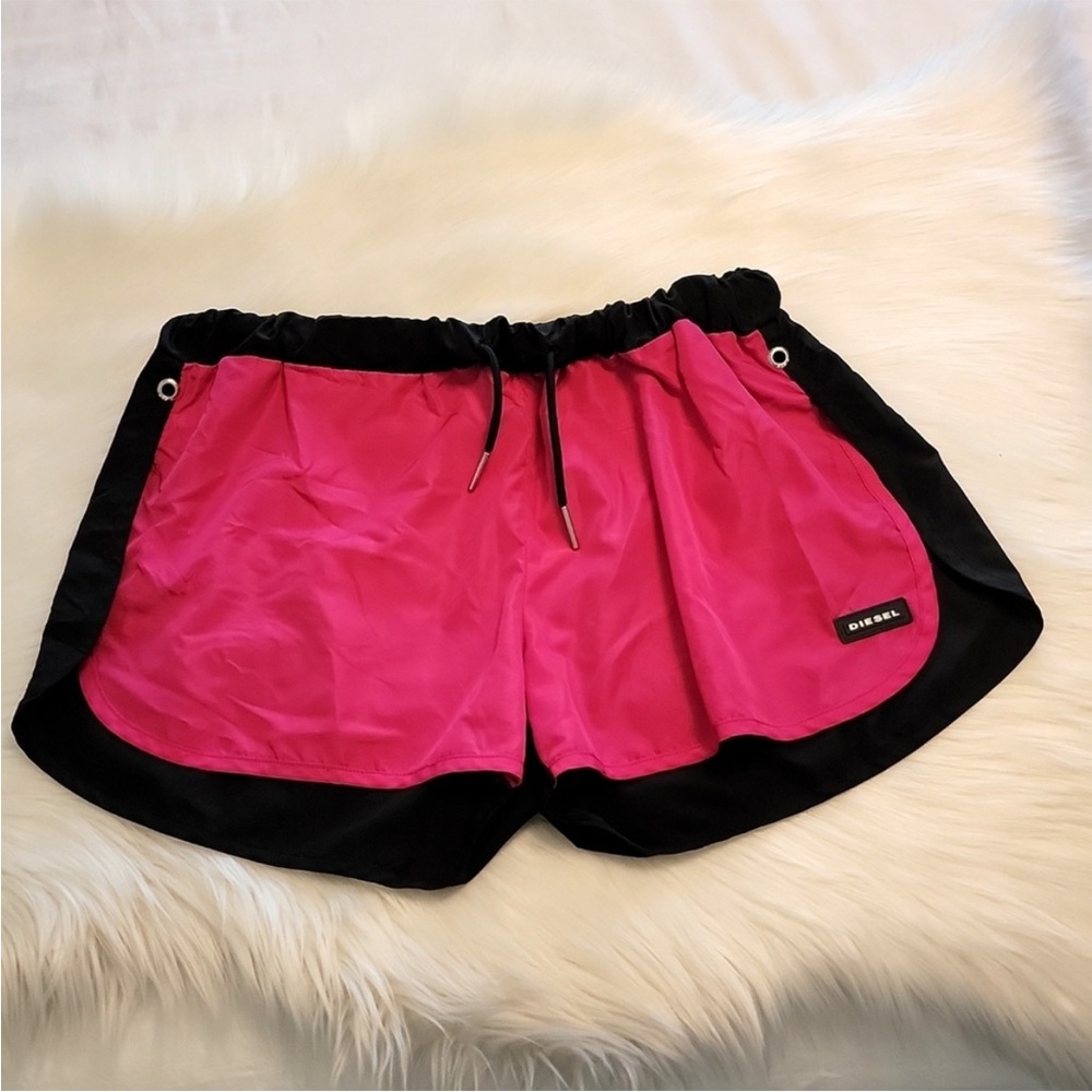 Diesel Pink and Black Windbreaker Shorts
